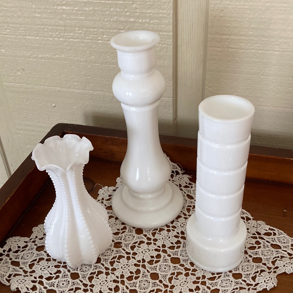 Vintage Milk Glass Vases - Set of 3